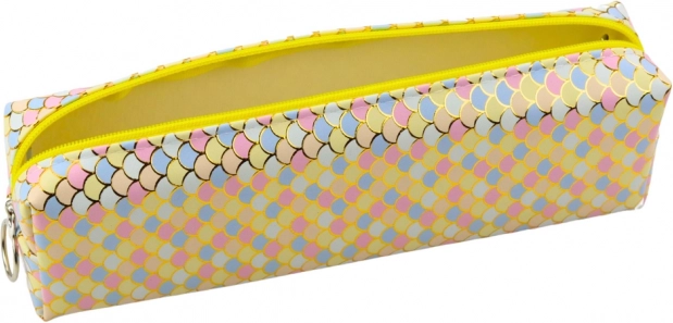 Astuccio scolastico con motivo di squame di pesce colorate giallo 21x6cm