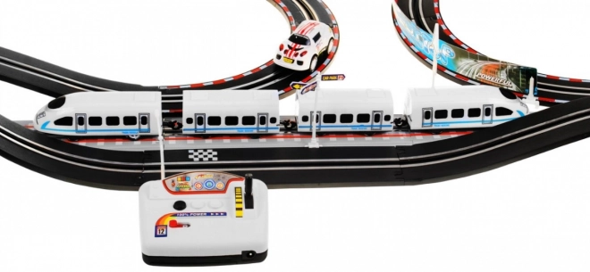 2-in-1 Race Track with Electric Train and Car for Kids 6+