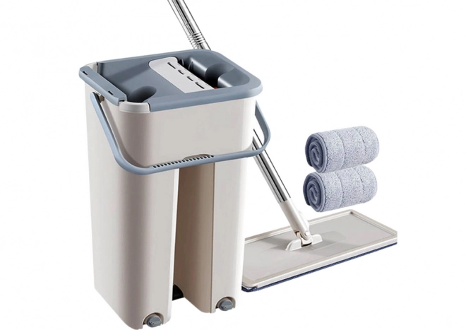 Flat Mop with Dual Chamber Bucket and Microfiber Pads