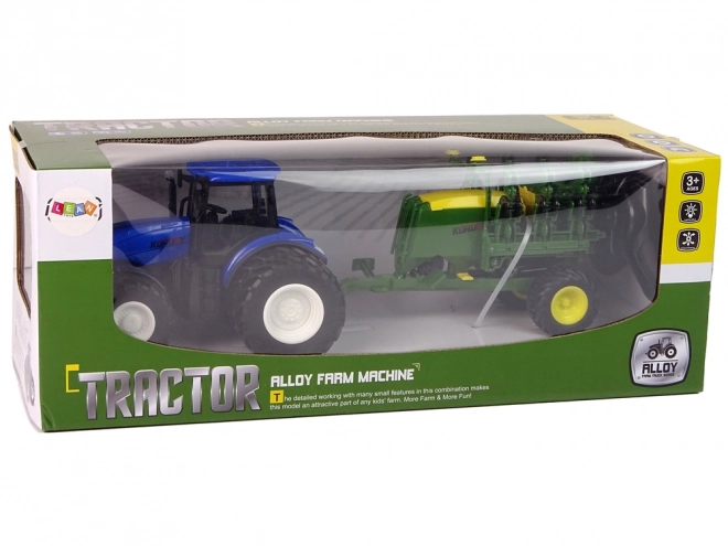 Trattore telecomandato blu con imballatrice