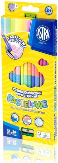 Trekantede dobbeltendede farveblyanter i pastelfarver 12 stk. (24 farver) ASTRA