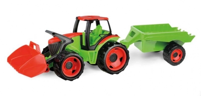 Red and Green Tractor with Loader and Trailer