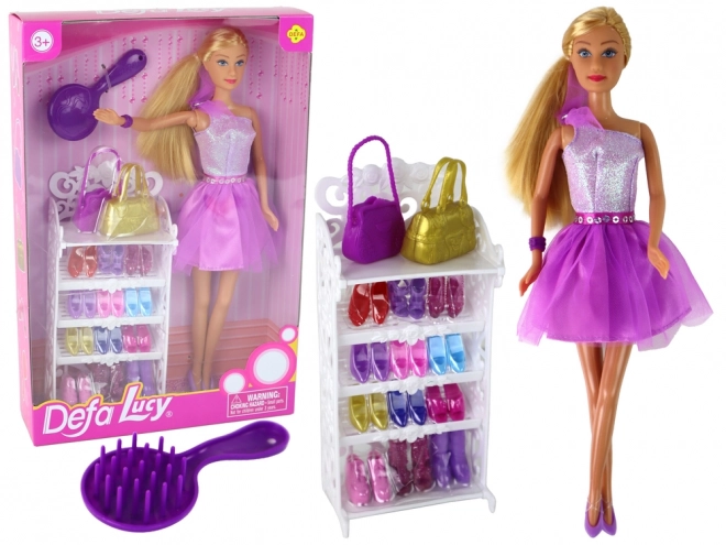 Doll Dress Lucy Set of Purple Glitter Shoes