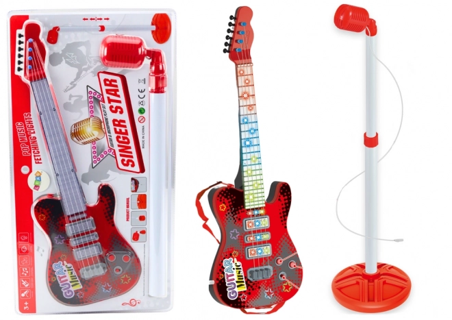 Electric Guitar Set with Microphone and Stand - Red