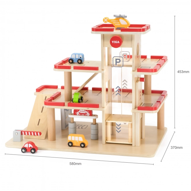 Wooden Parking Garage Set with Elevator