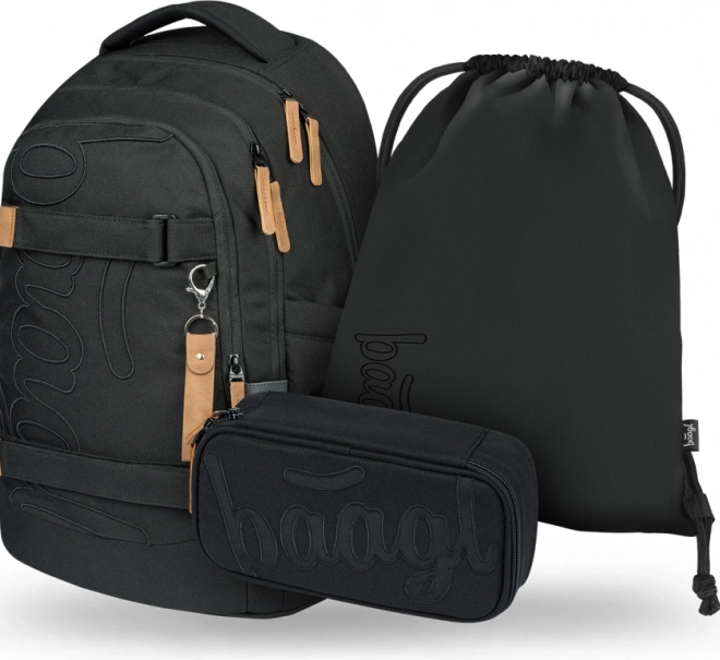 Set Scuola Baagl Skate Max Darkness: Zaino, Astuccio e Sacca