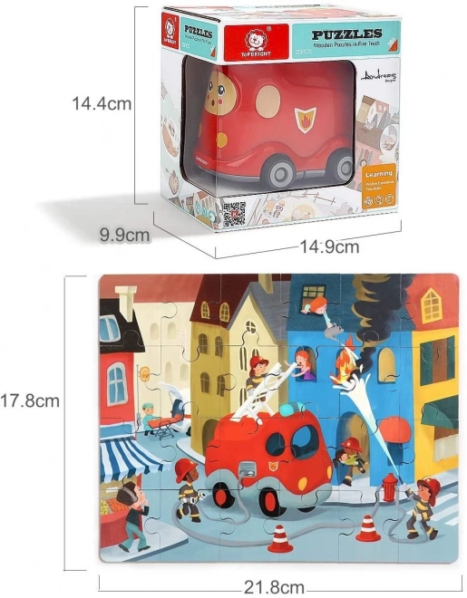 Top Bright Wooden Puzzle Fire Truck