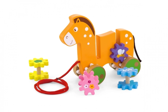 Wooden pull-along horse toy