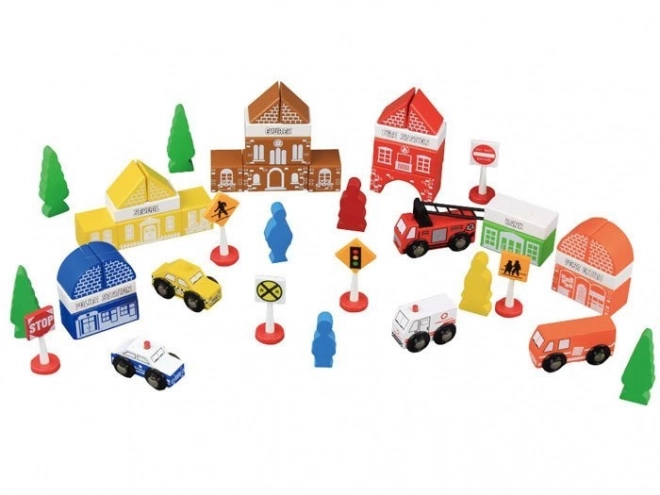 Wooden Building Blocks Town Fire Station Set