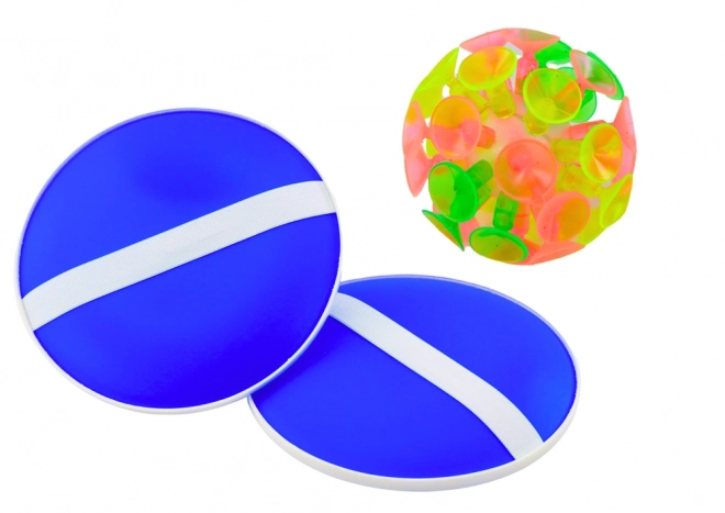 Dexterity Game Blue Round Paddles with Suction Cup Ball