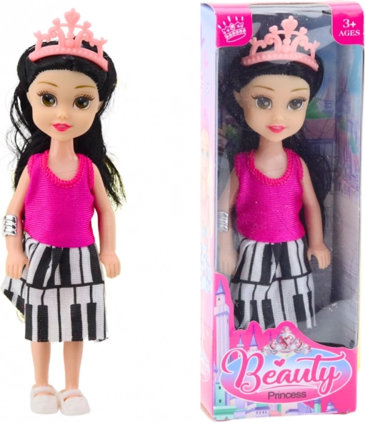 Mini bábika princezná s korunou farebné šaty 14 cm