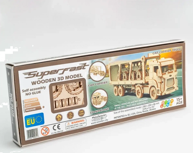 Wooden 3D Puzzle Superfast Car Carrier Truck