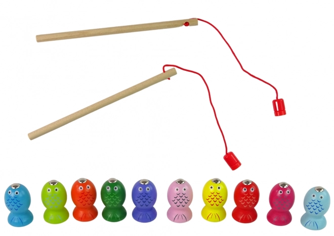 Wooden Fishing Game with Cat and 2 Rods