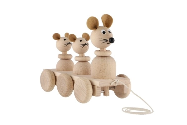 Pull-Along Wooden Toy with Three Mice