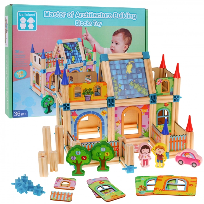 Colorful Wooden Building Blocks for Kids 128 Pieces