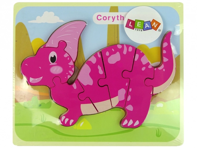 Wooden Dinosaur Puzzle - Pink Corythosaurus & Purple Spinosaurus