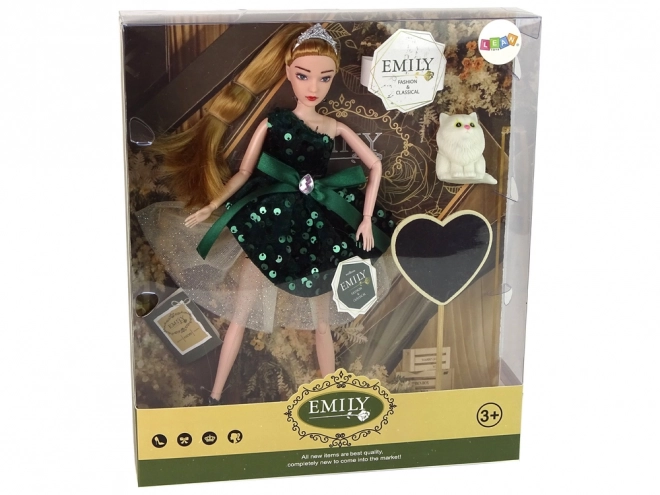 Emily Doll Set with Wooden Heart and White Kitten