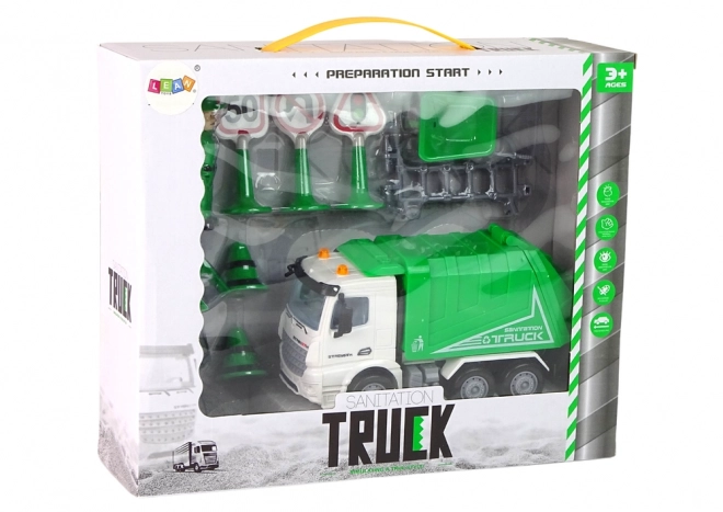 Green Garbage Truck with Traffic Signs Playset