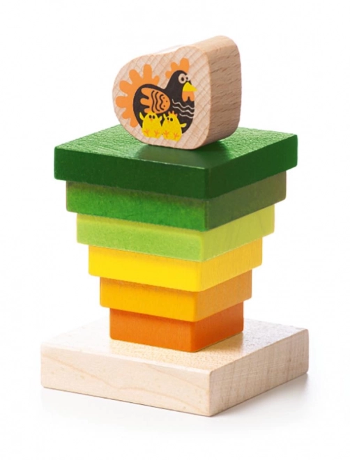 Colorful Pyramid with Hen Wooden Puzzle