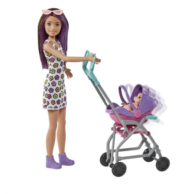 Barbie Doll Nanny Skipper Stroller + Baby Set
