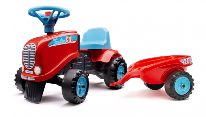 Ride-On - Tractor Go Farm Red with Steering Wheel and Trailer