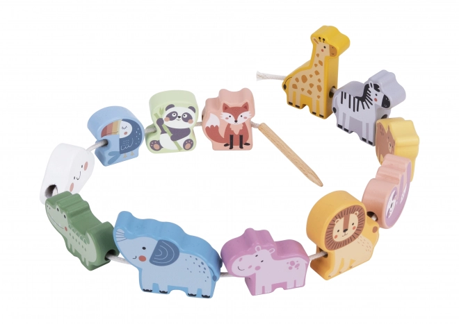 WOOPIE GREEN drewniany zestaw nawlekane ZOO Montessori 13 części