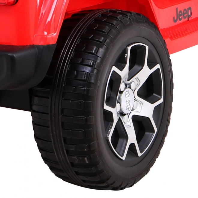 Jeep Wrangler Rubicon baterie pro děti Červená + dálkové ovládání + rádio MP3 LED + kola EVA
