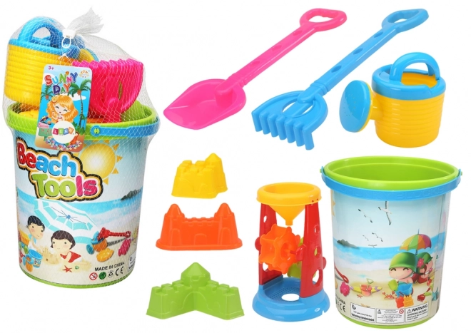 Colorful Beach Toy Set with Bucket, Mill, Watering Can and Molds