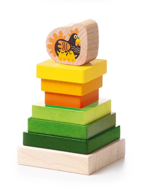 Colorful Pyramid with Hen Wooden Puzzle