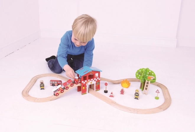 Bigjigs Rail Wooden Fire Station Train Set