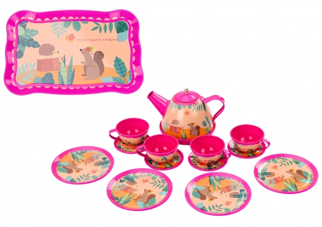 Toy Coffee Tea Set with Cups, Teapot and Tray