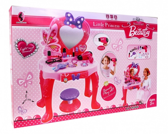 Interactive Pink Vanity Set for Kids with Lights and Styling Accessories