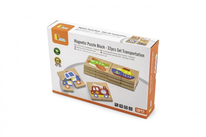 Wooden Magnetic Puzzle Transport Vehicles