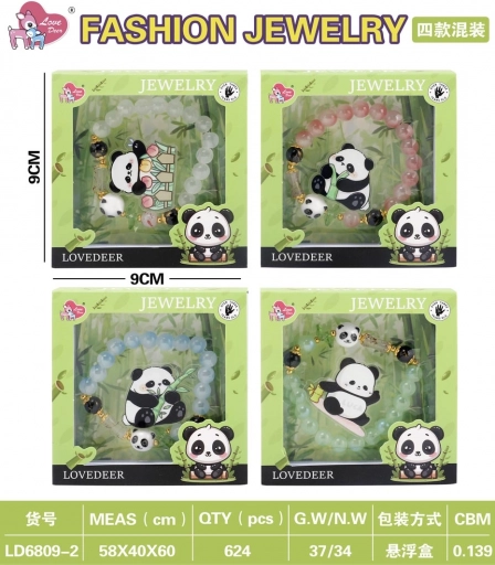 Set di gioielli per bambini con panda – braccialetto bianco e fermaglio