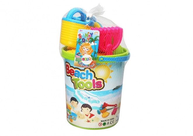 Colorful Beach Toy Set with Bucket, Mill, Watering Can and Molds