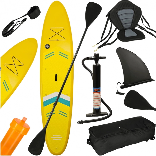 Žlutý nafukovací SUP paddleboard 350 cm se sedátkem a příslušenstvím