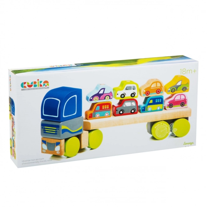 Wooden Truck and Car Trailer Set