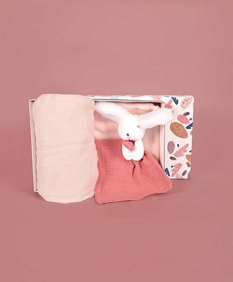 Gift Set: Happy Bunny Blanket and Pink Comforter