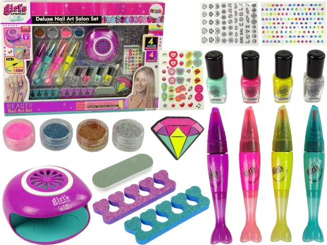 Large Nail Painting Set Nail Pens Glitter Stickers Lamp