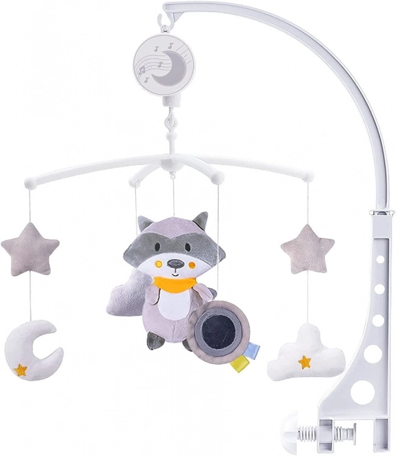 Grey Melody Baby Crib Mobile with Plush Raccoon