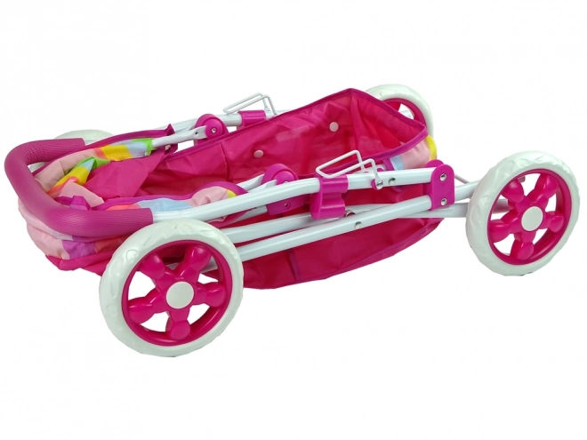 Pink Doll Stroller with Colorful Canopy