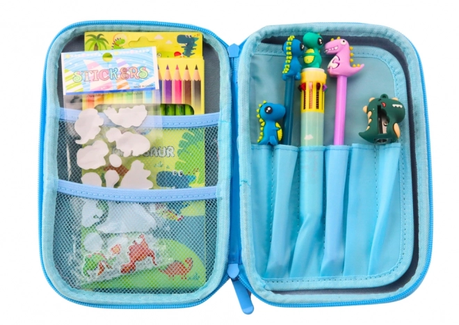 Dinosaur Blue School Pencil Case with Accessories