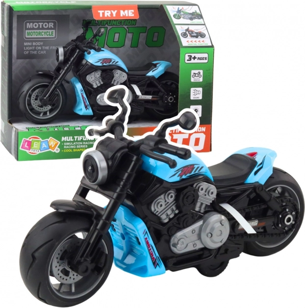 Blå børnemotorcykel med LED-lys og lyde