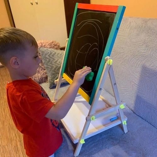 Children's Wooden Double-Sided Rotating Chalkboard and Whiteboard