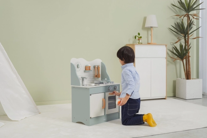 Wooden Green and White Play Kitchen