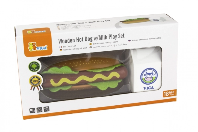 Wooden Hotdog and Milk Set