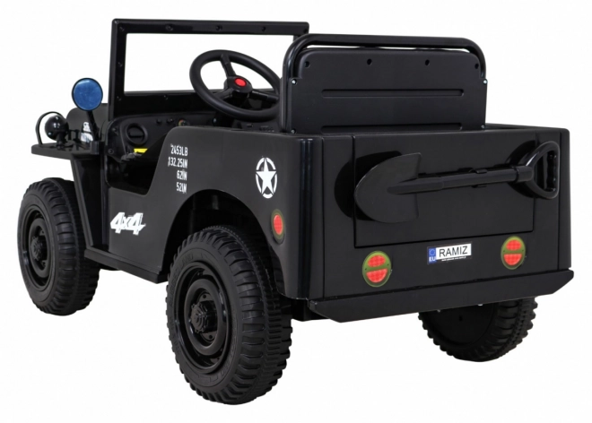 Retro military car for kids black + 4x4 drive + remote control + 2 luggage racks + slow start + MP3 LED