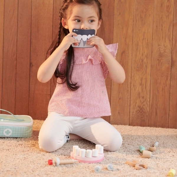 Dentist Play Set with Wooden Tools in Fabric Bag