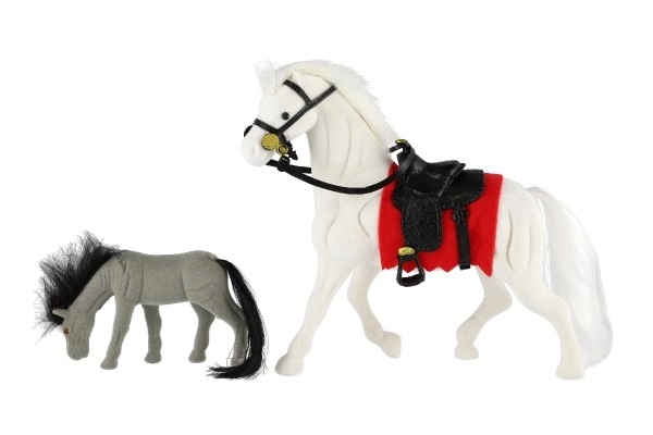 Fluffy Horse with Saddle and Foal Toy Set