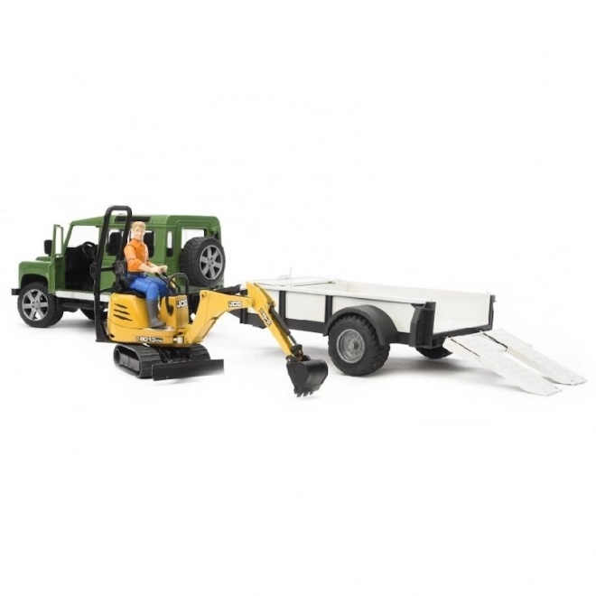 Bruder Land Rover with Trailer and JCB Mini Excavator